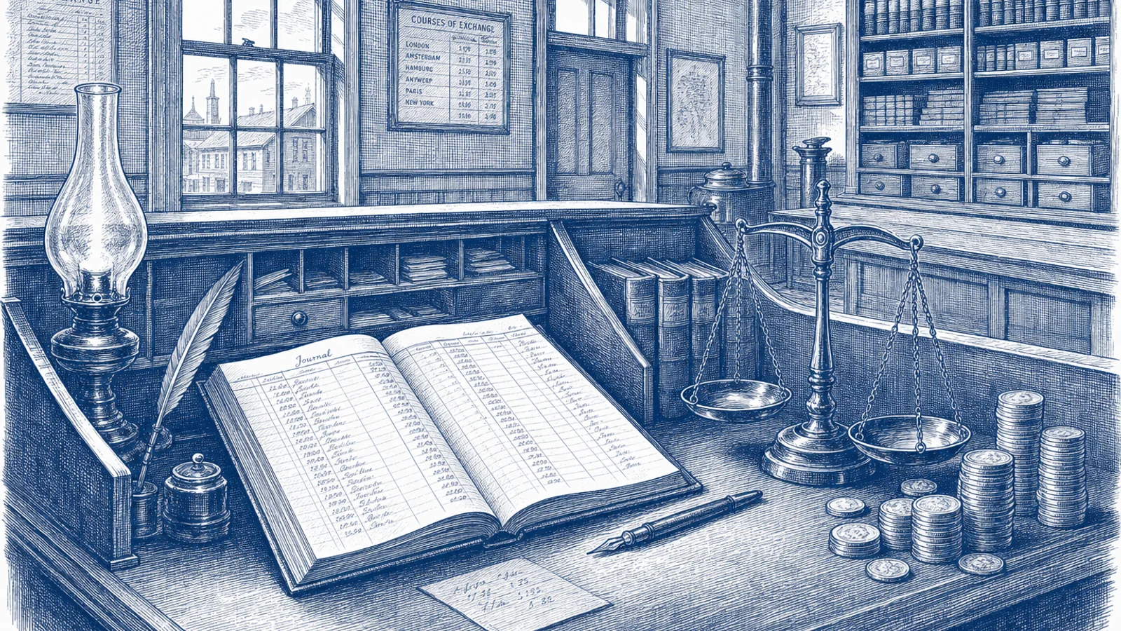 Illustration eines Prüfberichts mit Preistabelle und Euro-Symbol im Stil eines gedruckten Testdokuments
